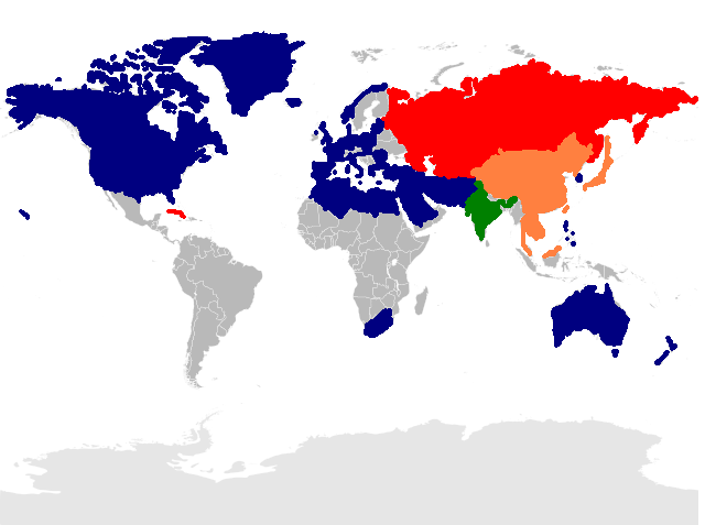 ... allies, red is Russia and its allies, orangeis the China Communist