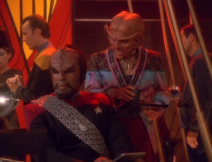 Worf turning away in disgust of Quark