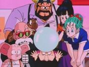 Bulma watching the battle on babas crystal ball