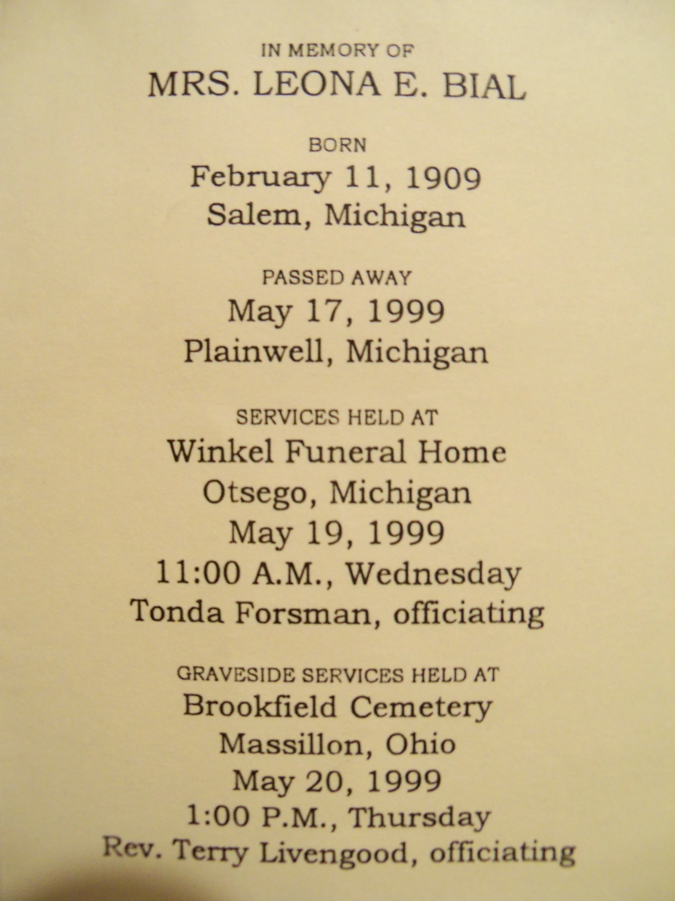 Image Leona Bial funeral handout.jpg Familypedia
