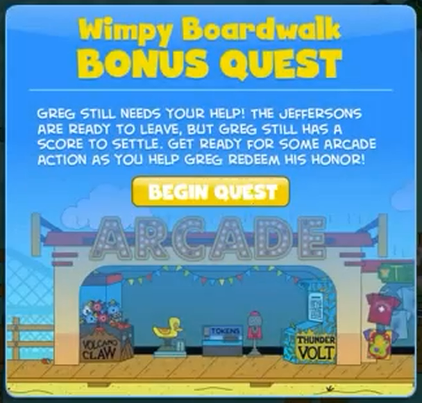 The pop-up for Wimpy Boardwalk Island's Bonus Quest.