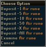 Bank deposit right click options