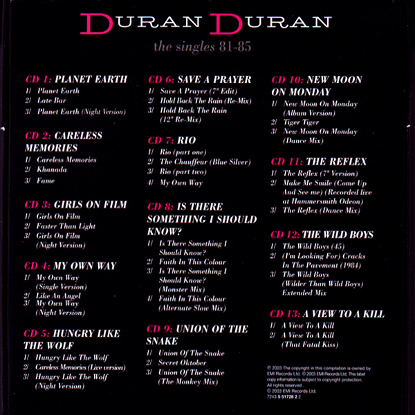 Discography 4 The Singles 8185 Duran Duran Wiki