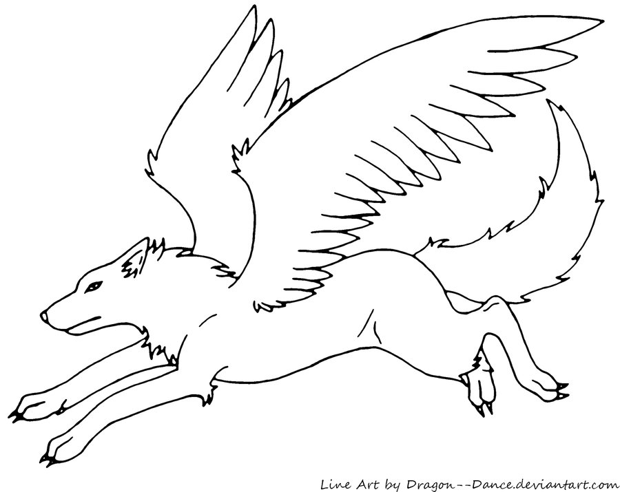 Image - Free Winged Wolf Line Art By Dragon Dance-d50y75z.jpg - Fly 