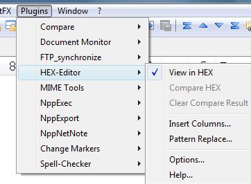 Plugin >> hex editor. Notepad hex editor