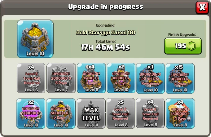 Clash Of Clans Building Upgrade Costs