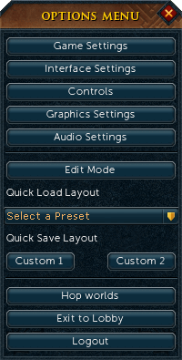 Options menu