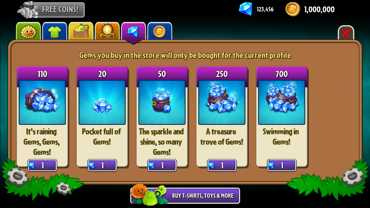 getting mass gems on plants zombies 2