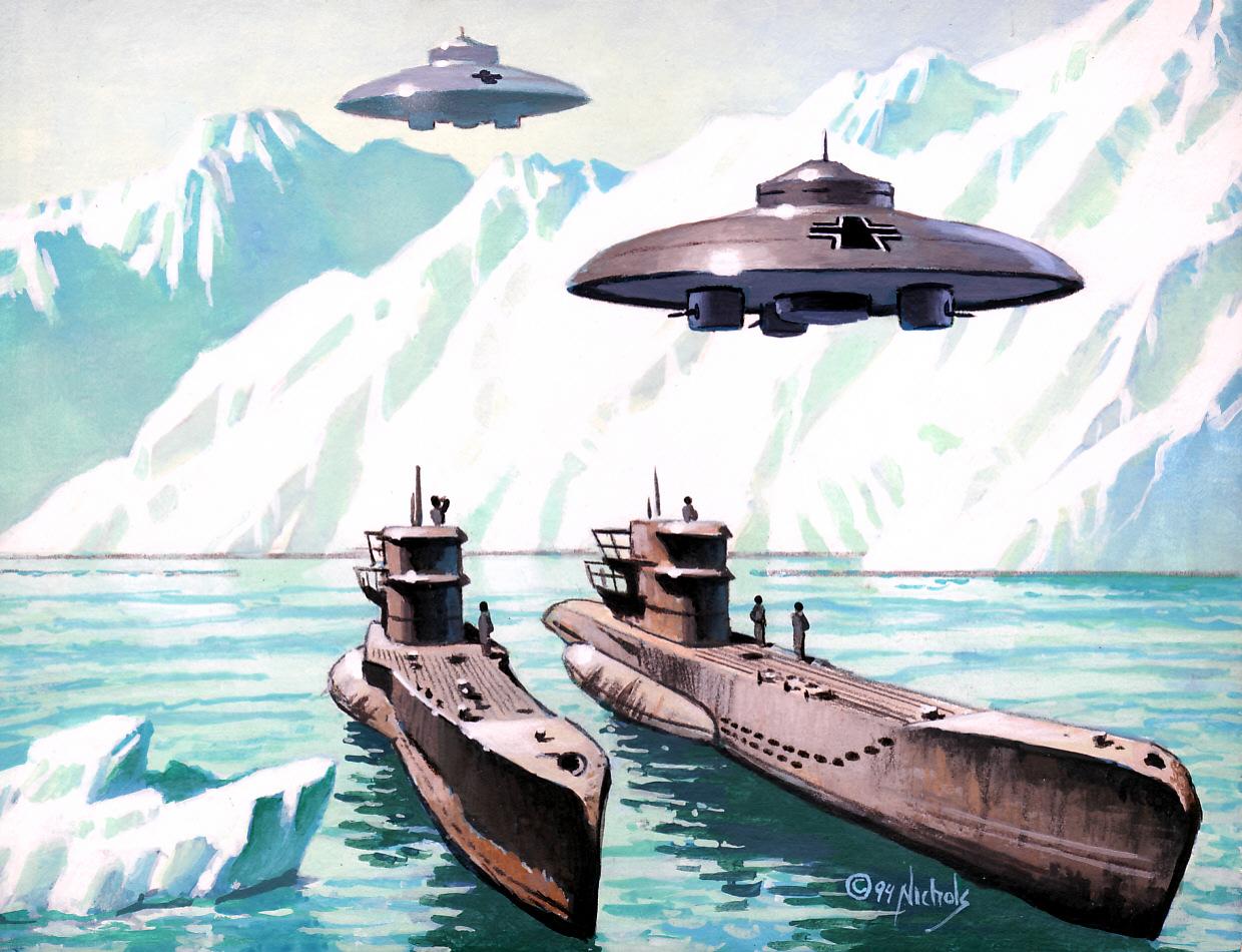 Illustration of Space ships visiting Antarctica
