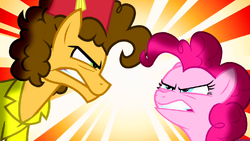 Pinkie Pie and Cheese Sandwich looking at each other angrily S4E12