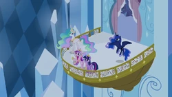 Twilight, Celestia, Luna, and Cadance on the balcony S4E25